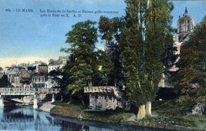 Pays de la Loire, Sarthe (72), Le Mans: las orillas del Sarthe y las ruinas galorromanas cerca del puente X - Postal finales del siglo XIX-XX