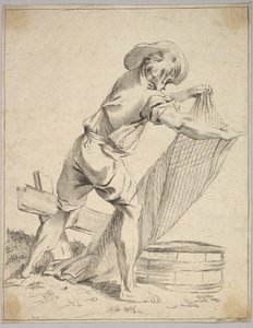 Campesino sosteniendo una red de pesca, siglo XVIII