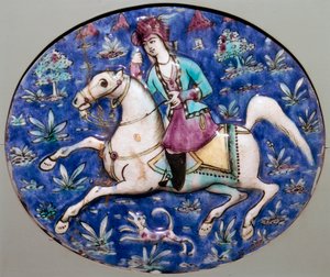 Azulejo persa que representa a un jinete, siglo XIX
