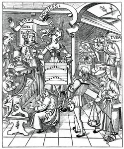 Personificación de la música, con los auxiliares, el poeta y los músicos, 1508, 1870 de Unbekannt