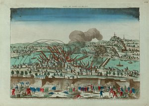 Vista en perspectiva del sitio y bombardeo de la ciudad de Lyon en octubre de 1793, c. 1793 de Unbekannt