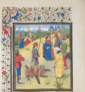 Pedro Bartolomé sometido a la prueba del fuego. Miniatura de la Historia de Guillermo de Tiro, 1460s de Unbekannt