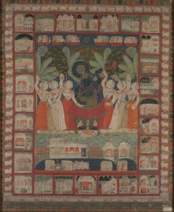 Pichvai colgante de pared con la adoración de Shri Nathaji, 1825-1850