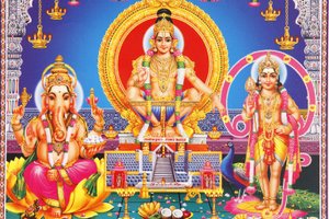 Imagen de los dioses hindúes Ganesh, Ayappa y Subramania de Unbekannt