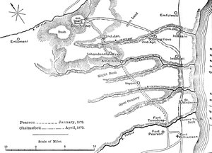 Plano de las marchas de Pearson enero, 1879 y de Chelmsford abril, 1879 a Etschowe, c1880 de Unbekannt