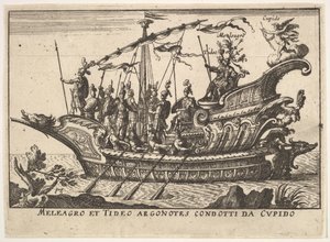Placa 13: Argonautas Meleagro y Tideo conducidos por Cupido Meleagro et Tideo Argonotes condotti..., 1664 de Unbekannt