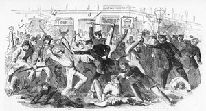 Carga policial contra los alborotadores en la oficina del Tribune, c1860s de Unbekannt
