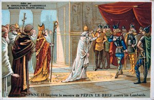 El Papa Esteban II suplica por la seguridad de Pipino el Breve ante los lombardos, c750 AD, siglo XIX