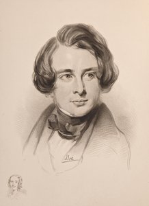 Retrato de Charles Dickens. Boceto de la hermana de Dickens, Fanny, abajo a la izquierda, 1842 de Unbekannt