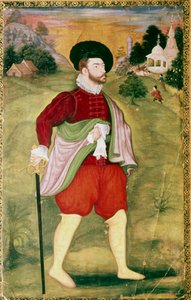 Retrato de un europeo, Escuela Mughal, Período de Akbar, finales del siglo XVI de Unbekannt