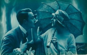 Postal de pareja romántica vintage, en azul de Unbekannt