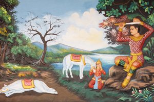 Monasterio Preah Prom Rath Vida del Buda El Gran Tonsure: el Buda se corta el cabello con su espada Luego cambió la ropa de príncipe por una túnica de mendigo Luego comenzó su búsqueda de la iluminación, Siem Reap, Camboya de Unbekannt