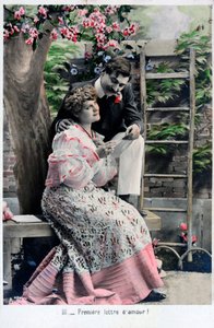 Primera carta de amor, postal francesa vintage, c. 1900