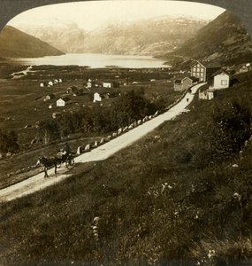 Bonito pueblo rodeado de montañas y lago de Roldal, en la escarpada Noruega occidental, c1905 de Unbekannt