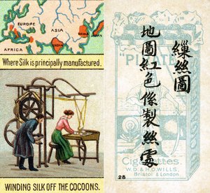 Áreas principales para la producción de seda, de la serie de tarjetas de cigarrillos 