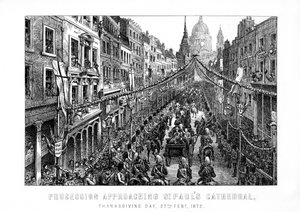 Procesión acercándose a la Catedral de San Pablo, Día de Acción de Gracias, 27 de febrero, 1872, 1899 de Unbekannt