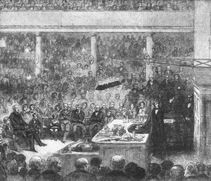 El profesor Faraday dando una conferencia en el Royal Institute...1856, 1901