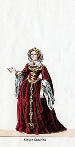 Reina Catalina, diseño de vestuario para la obra de Shakespeare, Enrique VIII, siglo XIX de Unbekannt