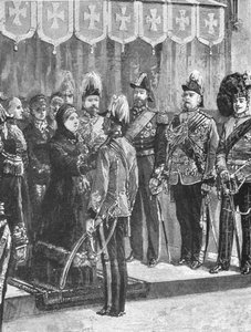 La reina Victoria condecorando a oficiales...en Windsor, 8 de diciembre de 1879, 1901 de Unbekannt
