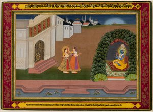 La confidente de Radha la lleva a Krishna, c. 1790-1800 de Unbekannt