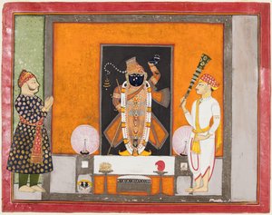 Raja Ram Singh adora a Krishna como Brij Nathji el novio, c. 1820 de Unbekannt