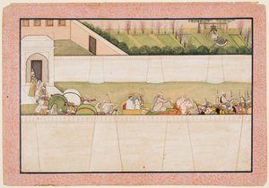 Los hermanos Ramas Bharata y Shatrughna parten de Ayodhya para encontrar a Rama y Lakshmana..., 1775-80 de Unbekannt