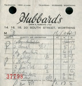 Recibo de la tienda departamental Hubbards, 1921