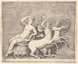 Figura femenina reclinada en un carro tirado por dos centauros, publicado ca. 1599-1622