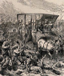 Rescatando a los soldados rusos heridos del campo de batalla, ca. 1878 de Unbekannt