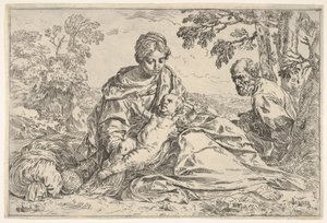 Descanso en la Huida a Egipto, María sosteniendo al niño Cristo con San José, ca. 1640 o después de Unbekannt