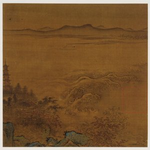 Paisaje fluvial: una pagoda, rápidos espumosos, colinas distantes, dinastía Ming, 1368-1644 de Unbekannt