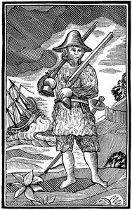 Robinson Crusoe, recorte de folleto, siglo XVIII 1964