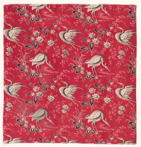 Algodón estampado con rodillo con diseño de garza y flores, 1800s de Unbekannt
