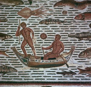 Mosaico romano de hombres pescando, siglo II