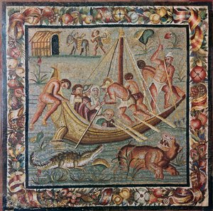 Mosaico mural romano de un ferry, siglo I