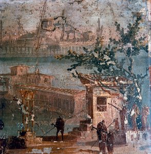 Pintura mural romana de paisaje idílico, Pompeya, siglo I de Unbekannt