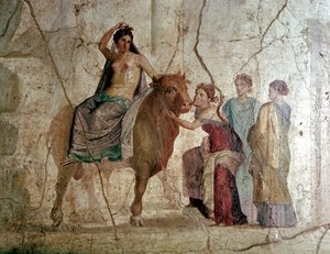 Pintura mural romana del Rapto de Europa, Casa de Jasón, Pompeya, Italia