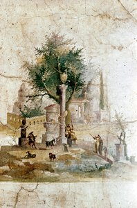 Pintura mural romana de un paisaje mítico, Villa de Agrippa Posthumus, cerca de Pompeya, Italia de Unbekannt