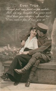 Postal romántica con un soldado y su amada de Unbekannt