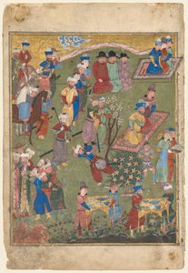 Banquete real en un jardín recto del frontispicio de una Shahnama..., 1444 de Unbekannt