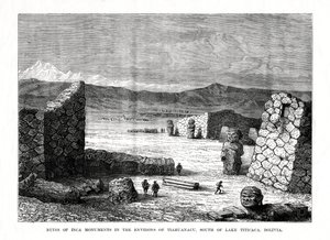 Ruinas de monumentos incas en los alrededores de Tiahuanacu, al sur del lago Titicaca, Bolivia, 1877