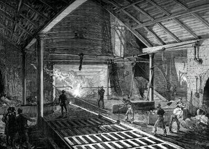 Vertiendo el hierro fundido en los moldes, c. 1880