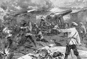 Batería rusa en acción, Guerra Ruso-Japonesa, 1904-5 de Unbekannt