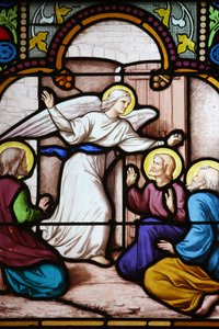 Vidriera de la catedral de Saint-Corentin: aparición del ángel a San Pedro, Quimper, Francia de Unbekannt
