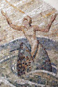 Jonás y la ballena, mosaicos de Madeline Diener, abadía de Saint-Maurice d