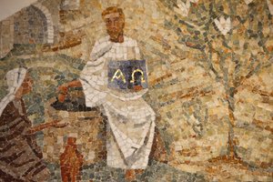 Basílica de la abadía de Saint-Maurice, Mosaico de Madeleine Diener Jesús y la Samaritana en el pozo de Jacob, Saint-Maurice, Suiza de Unbekannt