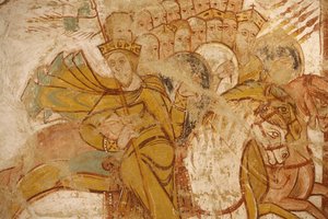 Abadía de Saint-Savin pintura: reyes atacados por Abraham y sus seguidores, Saint-Savin-sur-Gartempe, Francia
