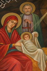Pintura de la natividad en la iglesia copta de San Antonio, Jerusalén, Israel de Unbekannt