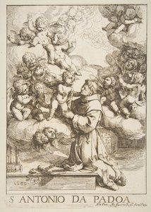 San Antonio de Padua adorando al Niño Jesús, copia de Cantarini, 1640 de Unbekannt