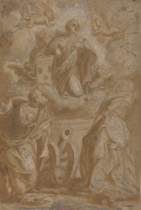 Santa Bárbara en gloria con San Nicolás y San Jerónimo, segunda mitad del siglo XVI de Unbekannt